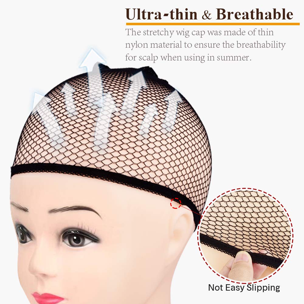 MORGLES 6PCS Wig Cap Non Slip, Black Mesh Net Wig Caps for Women Men, Kids, Weaving Hair Net Close End Fishnet