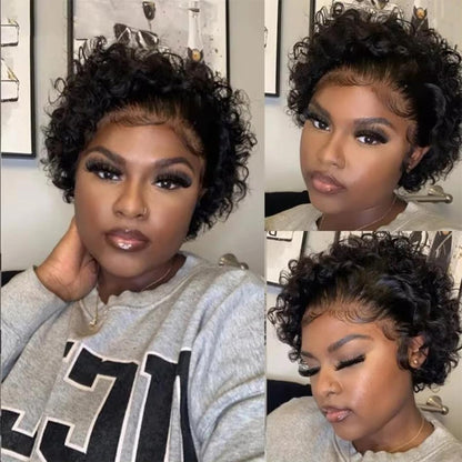 Pixie Cut Short Bob Glueless Frontal Wigs Human Hair Pre Plucked Deep Wave 13x4 Hd Lace Front Curly Wigs for Black Women Glueless Wig 6 Inch