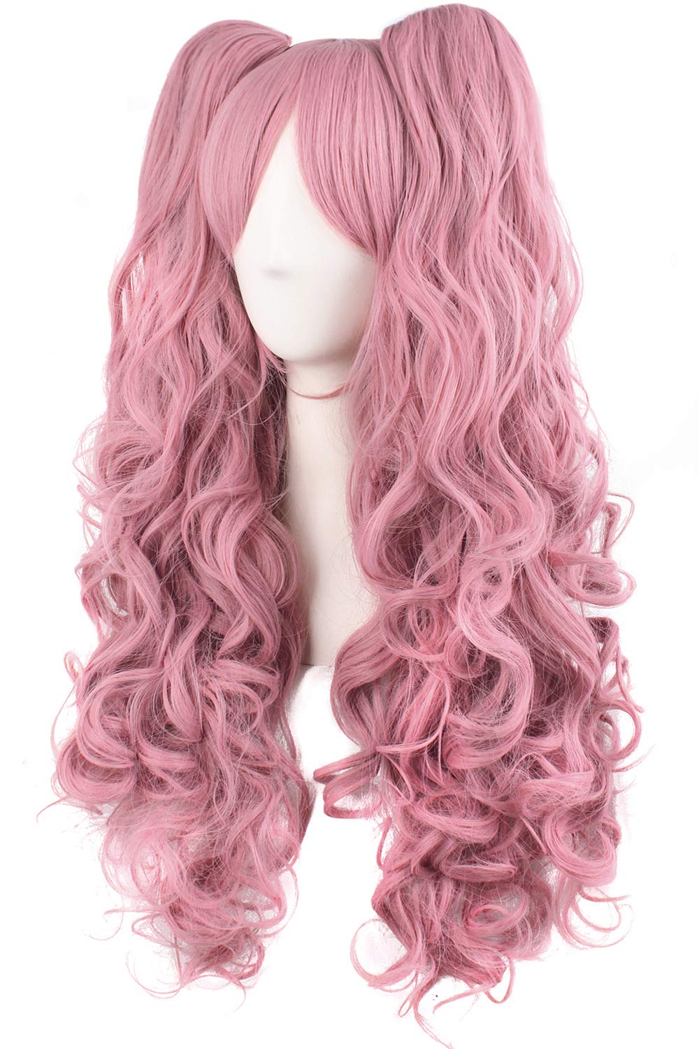 MapofBeauty 28"/70cm Lolita Long Curly Clip on Ponytails Cosplay Wig (Rouge Pink)