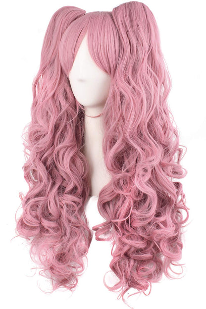 MapofBeauty 28"/70cm Lolita Long Curly Clip on Ponytails Cosplay Wig (Rouge Pink)