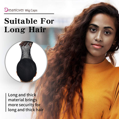 Dreamlover Black Wig Cap for Women Lace Front, Mesh Wig Cap for Long Hair, 2 Pieces