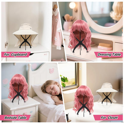 Seewaazee 2 Pack Wig Stand, Wig Head Stand Portable Wig Holder for Multiple Wigs, Wig Stands Tripod for Styling Wig Storage, Black two Packs