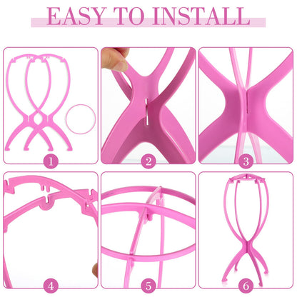obeoby Wig Stand, Portable Wig Holder Wig Head Stand for All Wigs Travel Wig (pink(3pack))