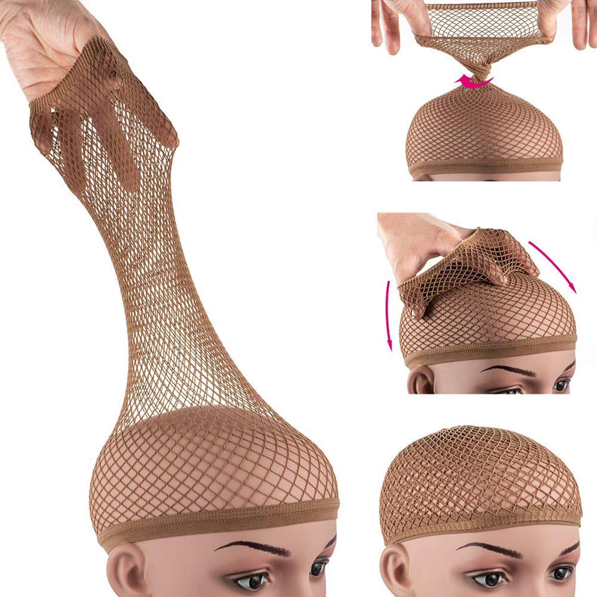 Dreamlover Hair Net for Wig, Brown Mesh Wig Cap for Long Hair, 2 Pieces