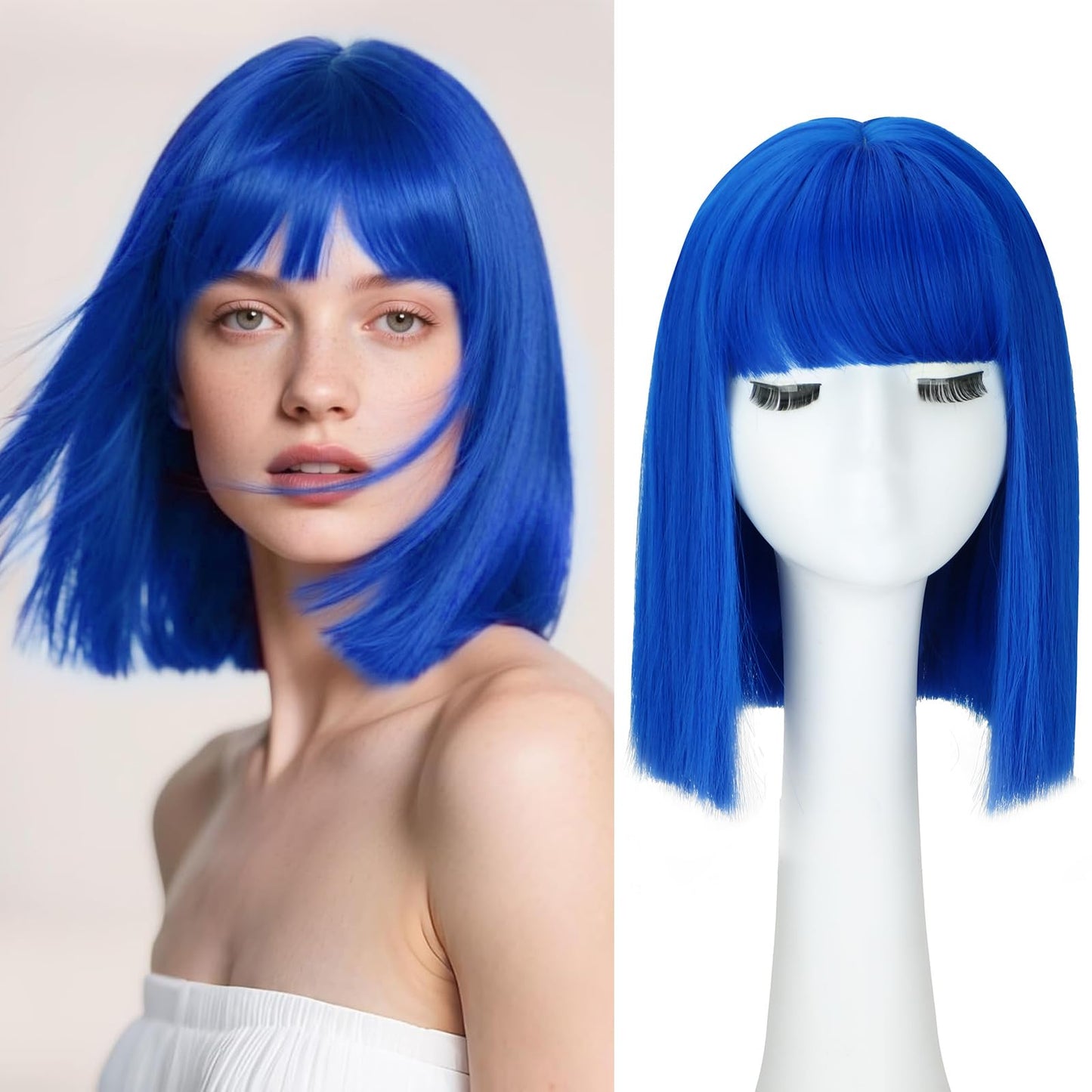 SUKRI Dark Blue Bob Wig With Bangs - Short Straight Bob Bangs Wig, 12Inch Heat Resistant Synthetic Hair, Natural Looking For Daily Party Use