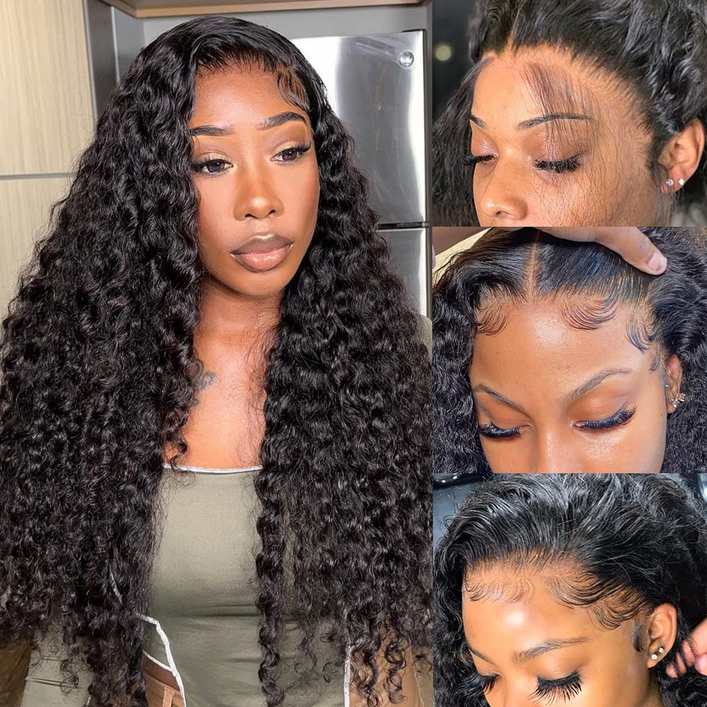 bangjazz 180% Density HD Lace Front Wigs Human Hair Deep Wave Wig 13x4 Lace Frontal Wigs Human Hair 22 Inch Curly Wigs for Black Women Pre Plucked with Baby Hair Natural Hairline Natural Color