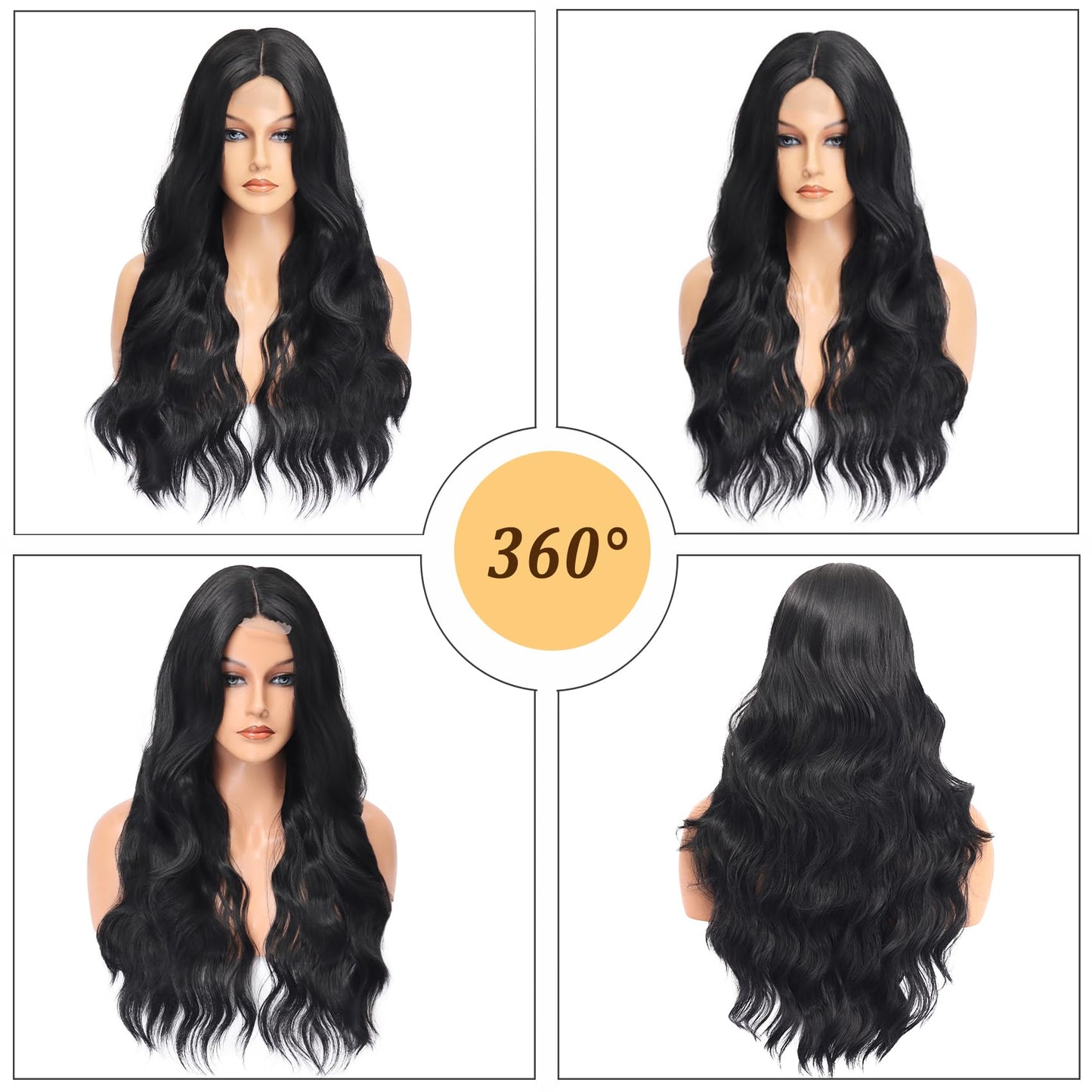 Mairead 26 Inch Long Curly Wavy Synthetic Lace Front Wigs for Black Women Synthetic Black Wig Middle Part Natural Looking Synthetic Heat Resistant Fiber for Daily Party Use