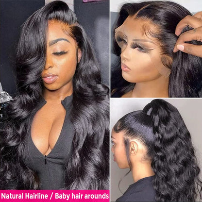 Wingirl 13×5 Lace Front Human Hair Wigs for Women 12A HD Transparent Body Wave Lace Front Wigs Human Hair Pre Plucked Bleached Knots (22 Inch (Pack of 1), 220% 1B# Color)