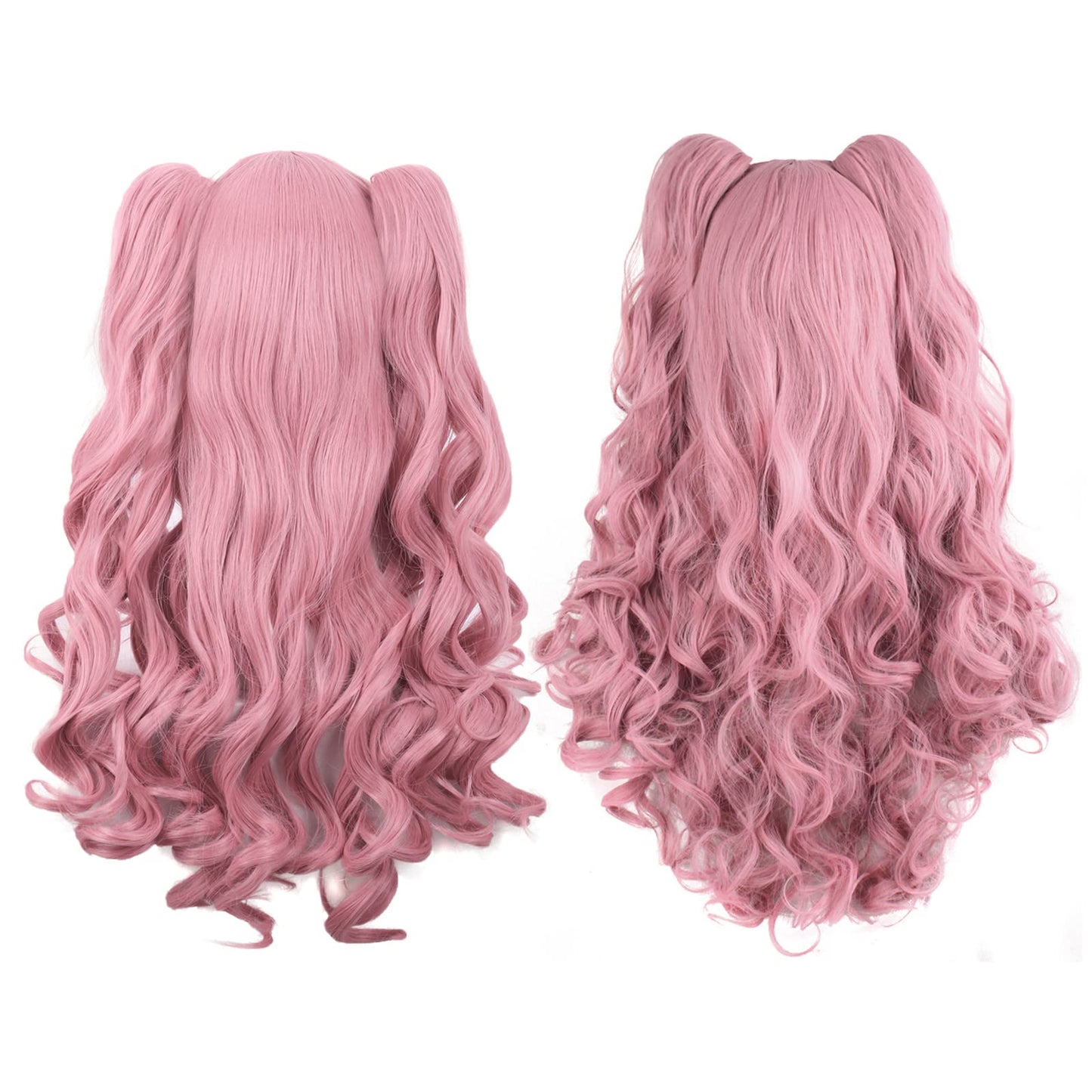 MapofBeauty 28"/70cm Lolita Long Curly Clip on Ponytails Cosplay Wig (Rouge Pink)