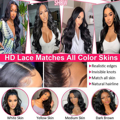 Ainmeys 26inch 13x6 Body Wave Lace Front Wigs Human Hair 250% Density Pre Plucked HD Transparent Lace Frontal Wigs Human Hair Wigs for Black Women 10A Glueless Wigs Baby Hair