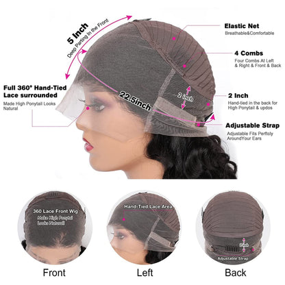 catti Body Wave 360 Lace Front Wigs Human Hair 360 Full Lace Frontal Wigs Human Hair Pre Plucked with Baby Hair Brazilian Virgin Hair Body Wave 360 HD Lace Front Wigs Human Hair (20 Inch)