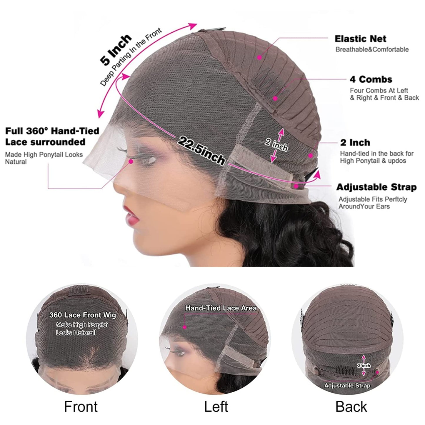 360 Lace Front Wigs Human Hair Wigs for Black Women Body Wave 360 Full Lace Frontal Wigs Human Hair Pre Plucked with Baby Hair Natural Hairline 360 HD Lace Front Wig (22 Inch)