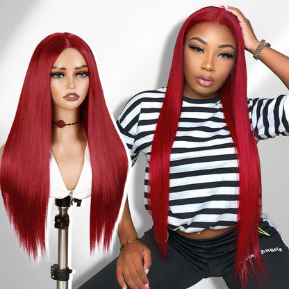 WIGER Red Wigs For Women Long Straight Red Hair Wig Middle Part Synthetic Colored Mermaid Cosplay Wig No Lace Nature Looking Girls Red Costume Full Wigs