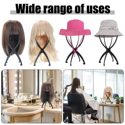 obeoby Wig Stand, Portable Wig Holder Wig Head Stand for All Wigs Travel Wig Hair Stylist Gifts for Women(black (2 pack))