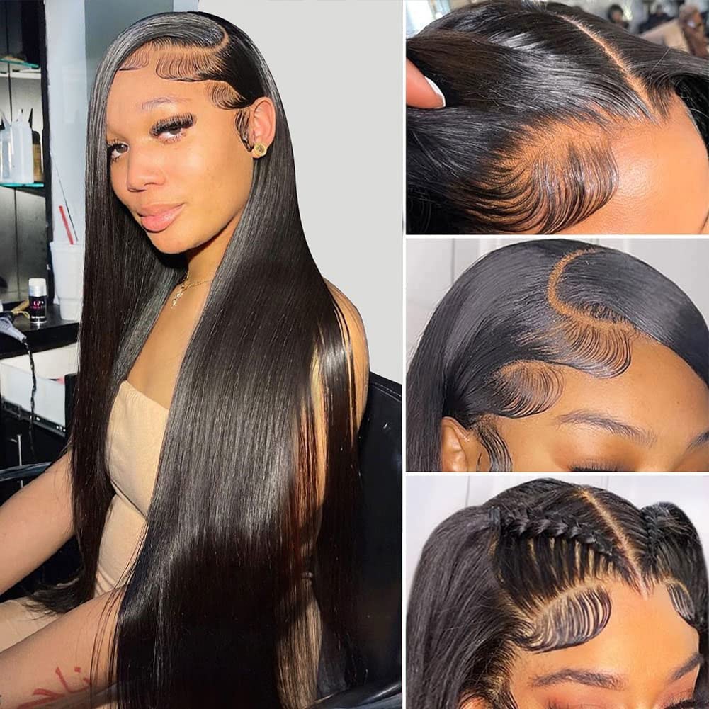 Hermosa 9A 13x4 Brazilian Straight Lace Front Wigs Human Hair 180% Density Human Hair Wigs for Women Pre Plucked with Baby Hair Natural Hairline 28 inch