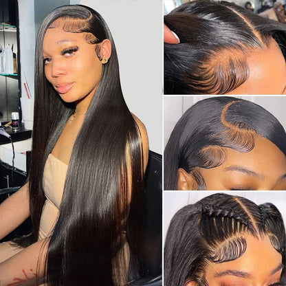 Hermosa 9A 13x4 Brazilian Straight Lace Front Wigs Human Hair 180% Density Human Hair Wigs for Women Pre Plucked with Baby Hair Natural Hairline 28 inch