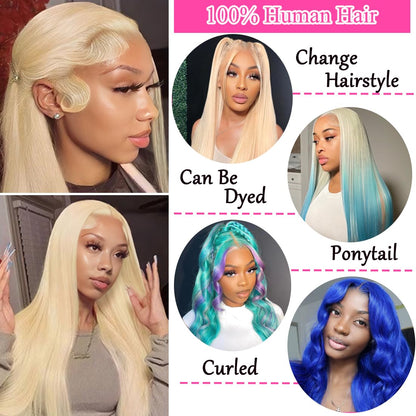 613 Lace Front Wig Human Hair 13x6 HD Transparent 180% Density Blonde Lace Front Wigs Human Hair Pre Plucked 613 HD Lace Frontal Wig Straight Lace Front Wigs 34 Inch Blonde Glueless Wigs Human Hair