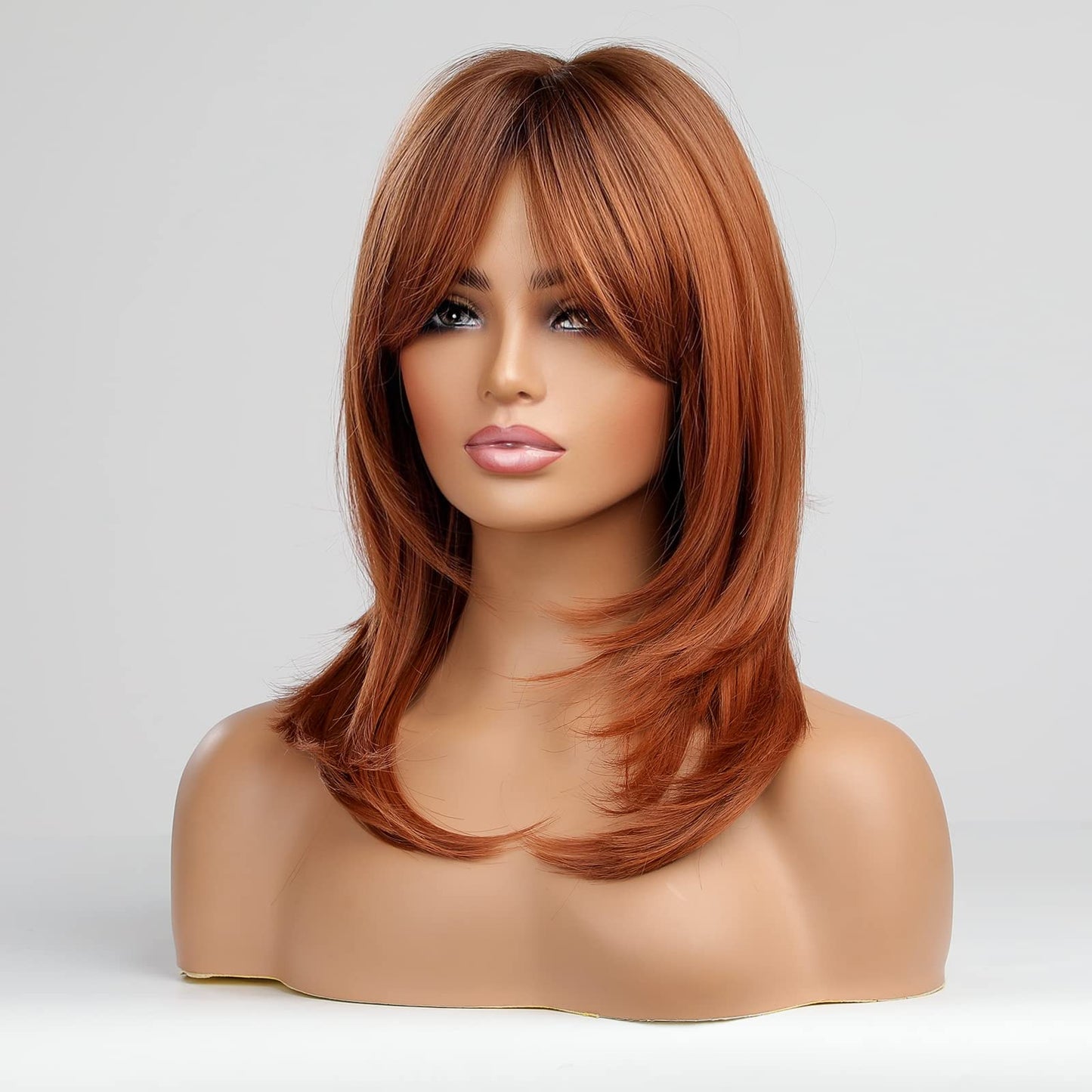 Alanhair Auburn Wigs for Women,MEACO Long Layered Orange Wigs with Bangs Heat Resistant Synthetic Fibre Wigs(pelucas de cabello natural)