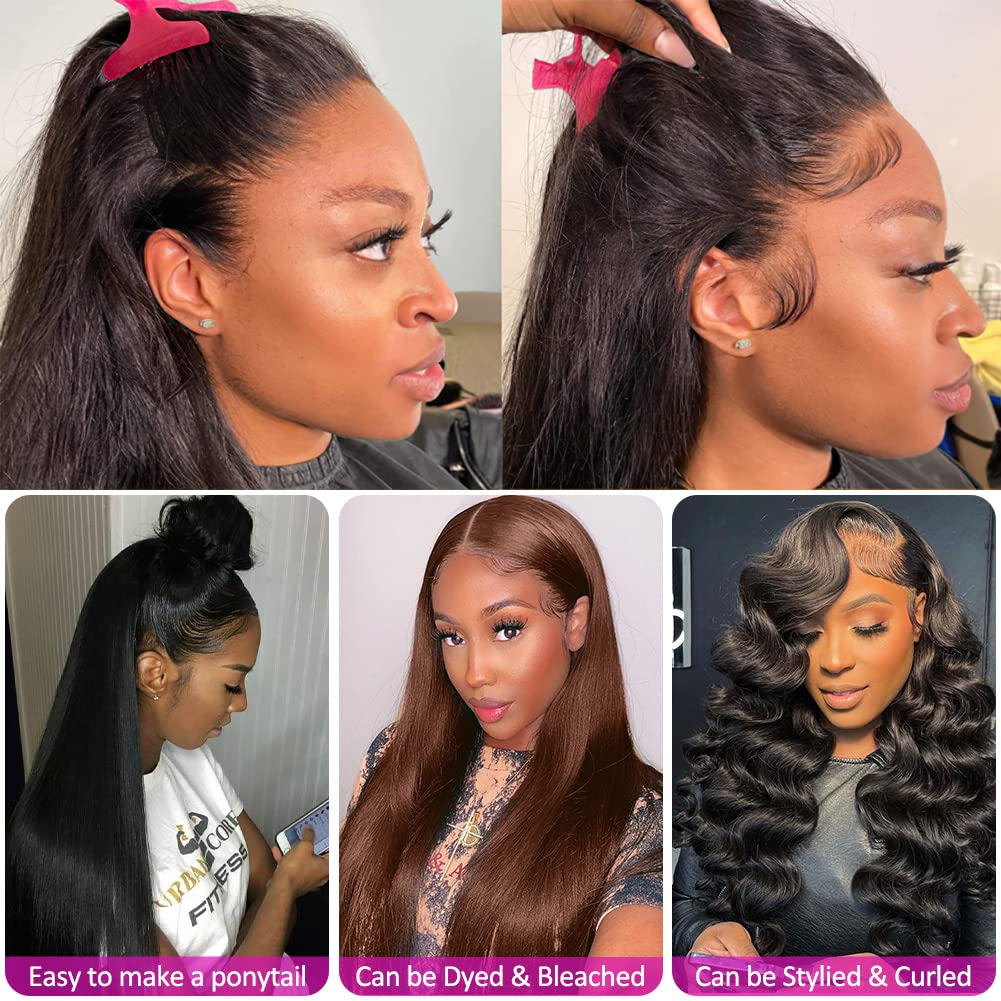 Hermosa 13x4 HD Straight Frontal Wigs 180% Density Transparent Lace Front Wigs Human Hair Pre Plucked with Baby Hair Soft 9A Wigs for Black Women 22 Inch