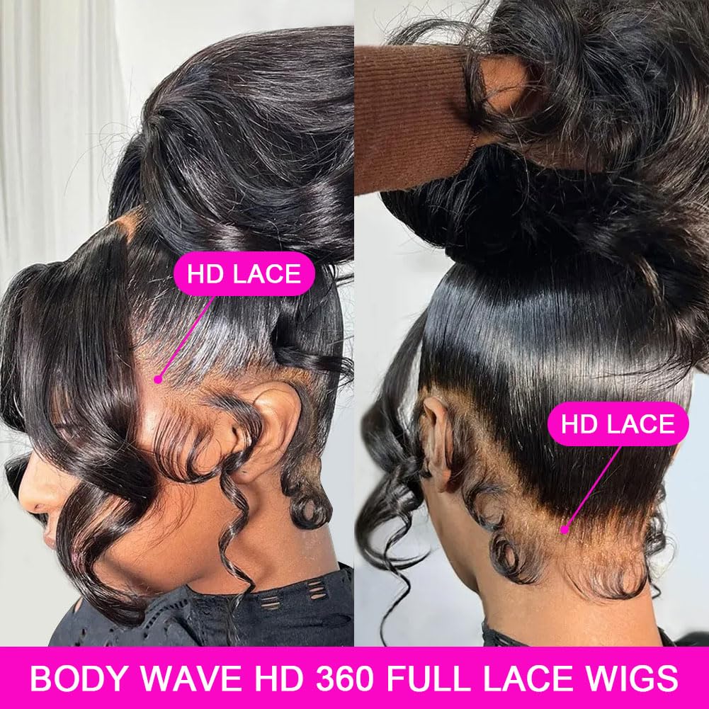 Ossilee Body Wave Glueless 360 Lace Front Wigs Human Hair Hidden Strap Pre Cut Lace Pre Bleached Knots Pre Plucked 360 Wigs for Black Women 200% Density HD Lace Front Wigs 24 Inch