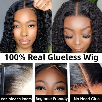 ISEE Wear and Go Glueless Wigs Human Hair Pre Plucked Deep Wave Bob Wig Human Hair Lace Front Wigs for Women Upgraded No Glue Pre Cut 6x4 Lace Closure Glueless Wigs for Black Women Human Hair 14 Inch