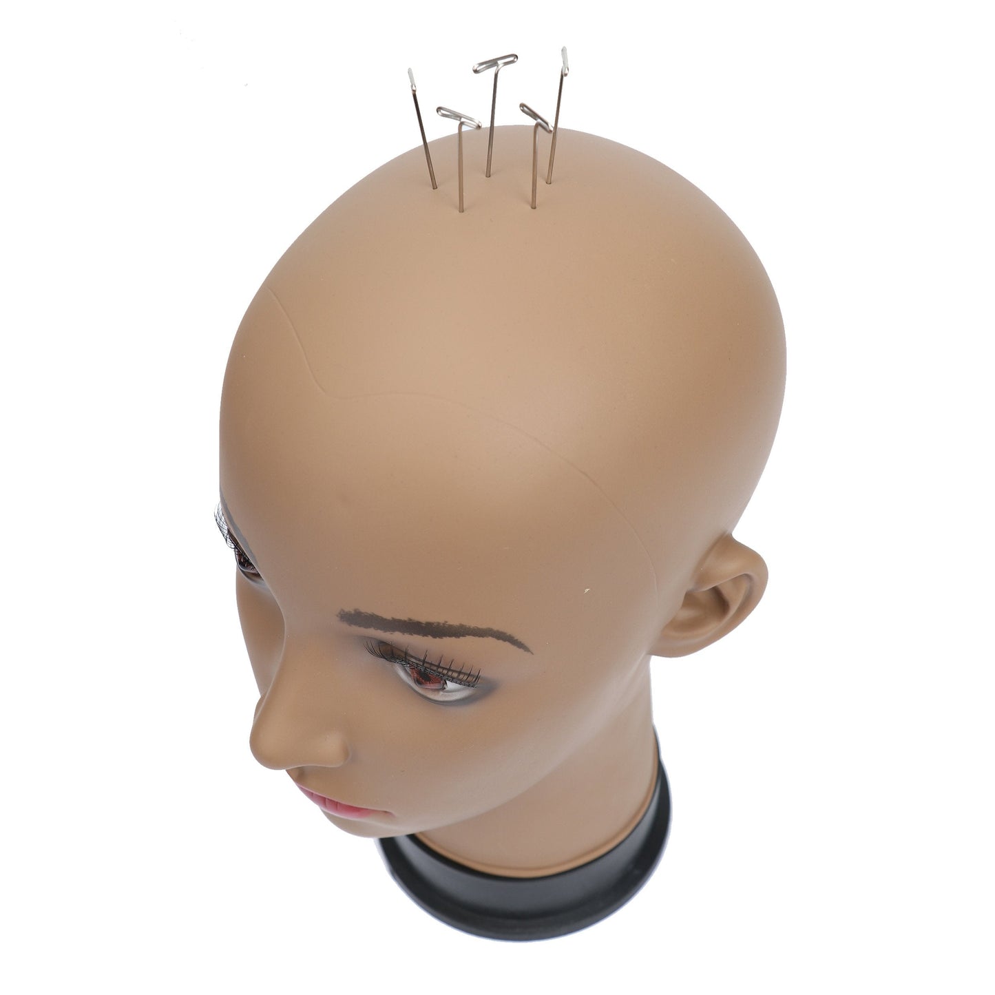 BHD BEAUTY Bald Mannequin Head Brown Female Professional Cosmetology for Wig Making, Display wigs, eyeglasses, hairs with T pins 21''