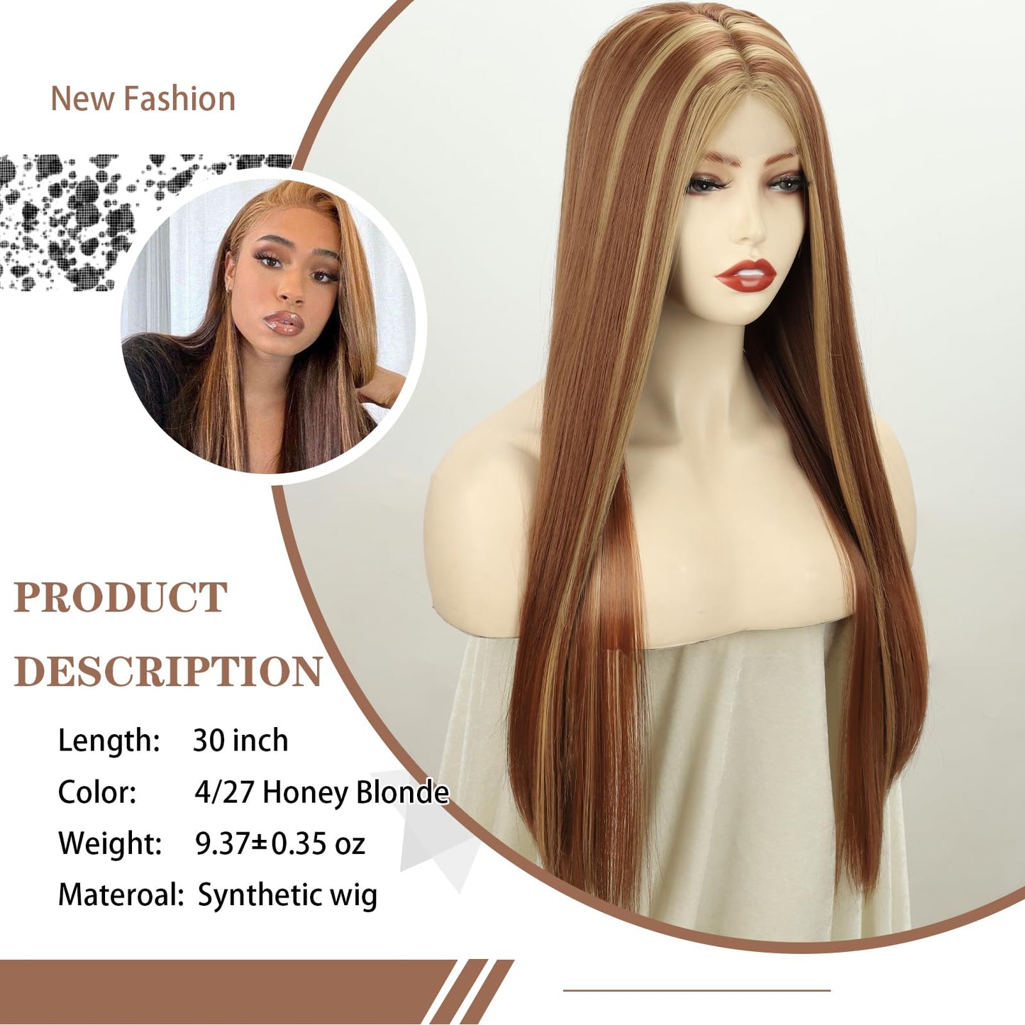 Xinran Highlights Blonde Ombre Wigs for Women，Long Straight Brown Blonde Mixed Wig Small Area Lace Front，Synthetic Natural Hairline Replacement Daily Use 30 Inch