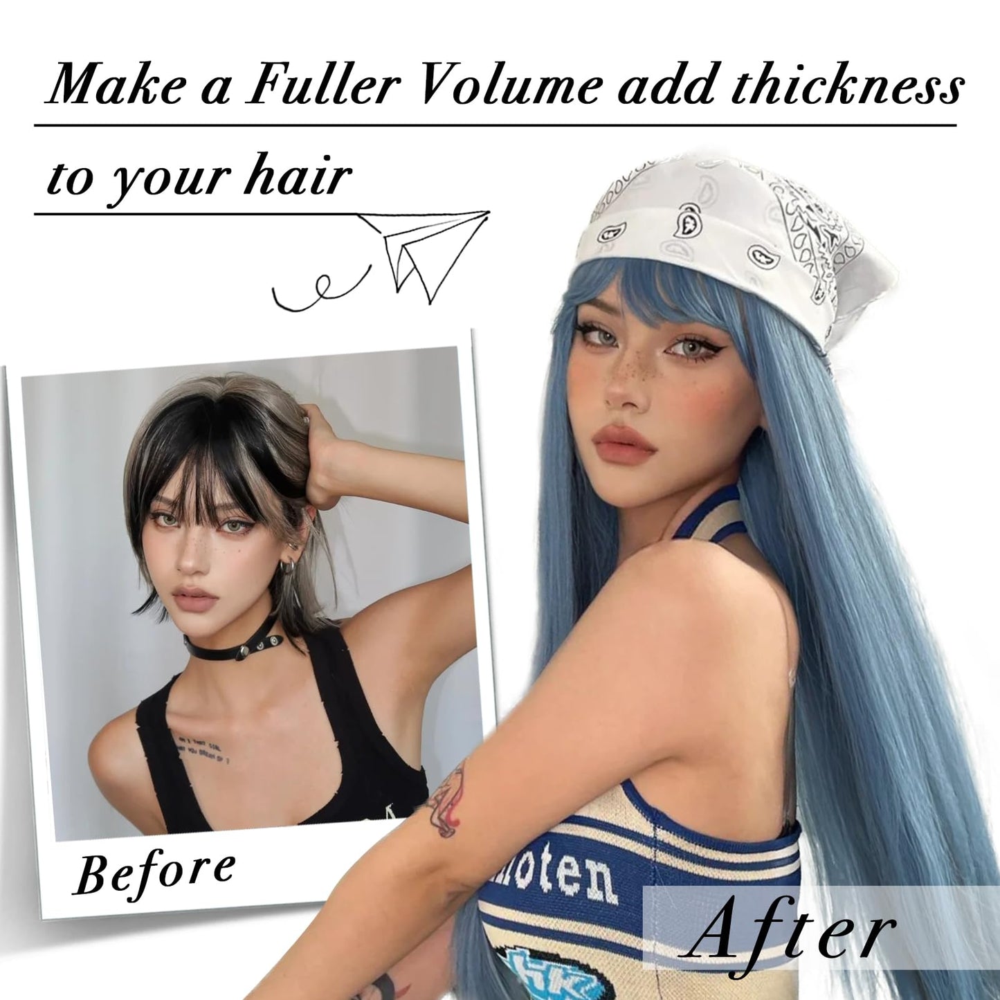 ENTRANCED STYLES Ombre Blue Wig with Bangs Long Straight Mixed Blue Wigs for Women Cosplay Wigs for Girls Natural Hairline Heat Resistant Synthetic Wig for Cosplay Halloween Party Daily