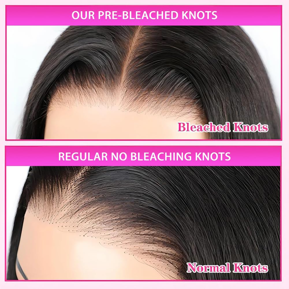 28 Inch Glueless Wigs Human Hair Pre Plucked Pre Cut 7X5 HD Lace,Straight Wear and Go Pre Bleached Knots Glueless Wig,Natural Hairline with Baby Hair for Women 200% Density Natural Black