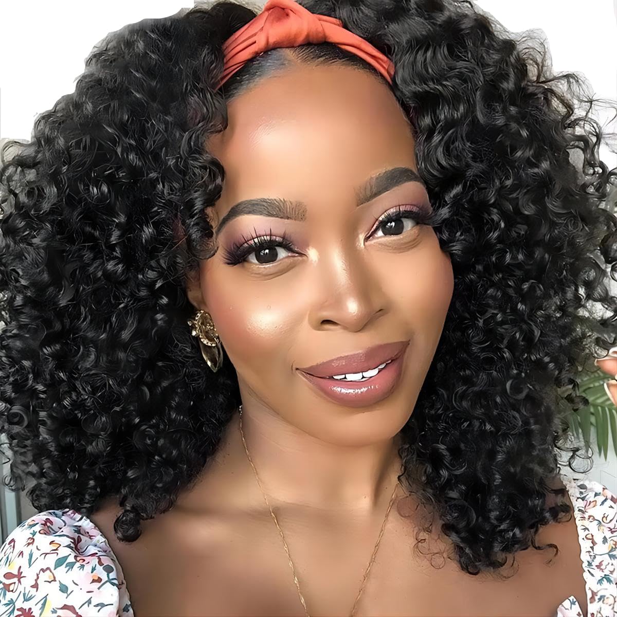 ISEE Headband Wig Human Hair Kinky Curly Human Hair Wigs for Black Women Glueless None Lace Front Wigs 180% Density 16inch