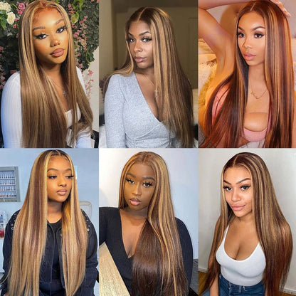 Healthair Ombre Lace Front Wigs Human hair Highlight 4/27 Honey Blonde Lace Front Wig 180% Density Straight Human Hair Wig 13x4 HD Transparent Lace Wigs for Black Women (4/27, 20inch)