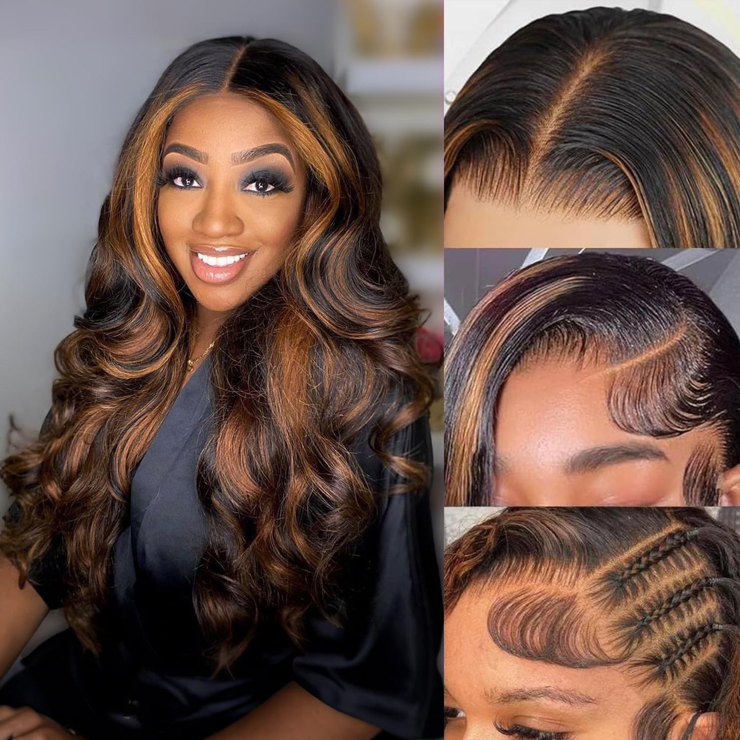 Vemalin Highlight Wig Human Hair Body Wave Lace Front Wigs Human Hair Pre Plucked 13x4 Ombre Lace Front Wig Human Hair for Women 1B/30 Black with Brown Balayage Glueless Wigs 200 Density 22 Inch