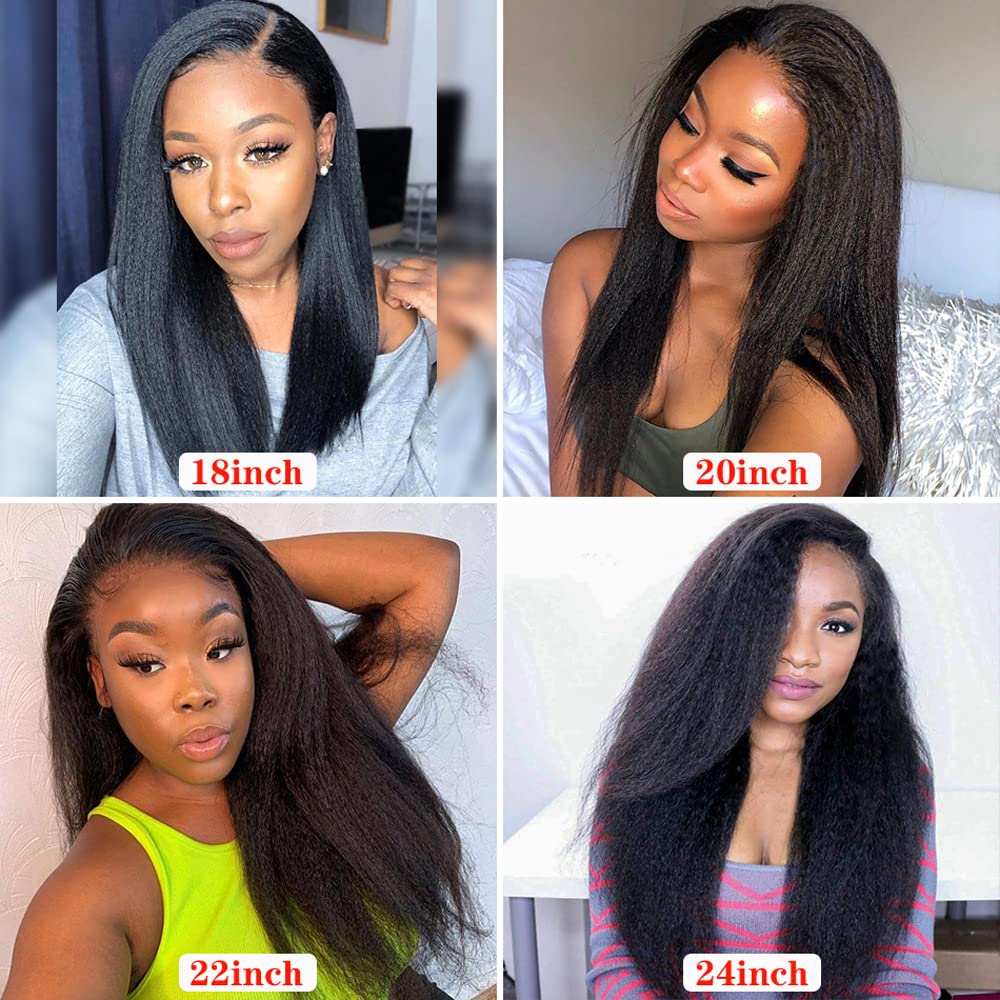 Alidiamond 20 Inch Kinky Straight Human Hair Wig 13x4 Kinky Straight Wigs 180% Density Yaki Straight Human Hair Wig PrePlucked with Baby Hair Brazilian Lace Front Wigs Human Hair for Women
