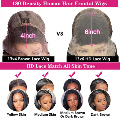 Ysxbui 13x6 Lace Front Wigs Human Hair 180 Density Straight HD Transparent Lace Front Human Hair Wigs for Women 13x6 Lace Front Wigs Pre Plucked Natural Color (34 Inch)