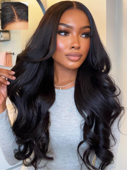 UNICE Bye Bye Knots Glueless 7X5 Pre Cut Lace Front Wig Yaki Wavy Flip Out Bang Curl Wig Put on and Go Human Hair Wigs Pre Plucked Bleached Knots Natural Hairline 150% Density 18 Inch