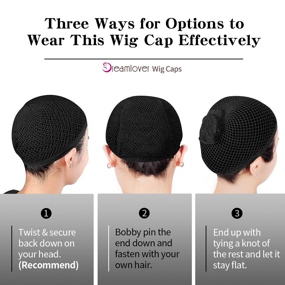 Dreamlover Black Wig Cap for Women Lace Front, Mesh Wig Cap for Long Hair, 2 Pieces