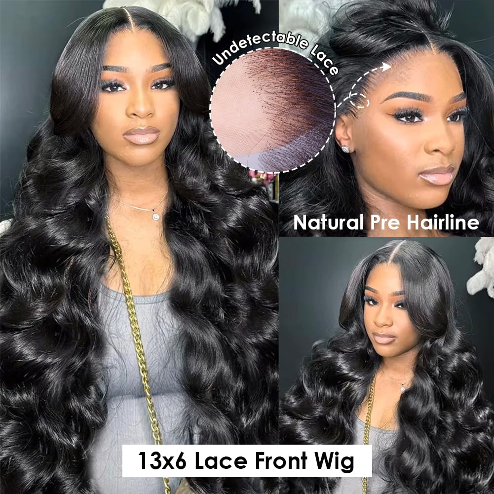 Wingirl 13x6 Body Wave Lace Front Wigs Human Hair Pre plucked Pre bleached Small Knots With Baby Hair 200 Density Glueless Human Hair Wigs For Women 28Inch HD Lace Frontal Wig With Soft