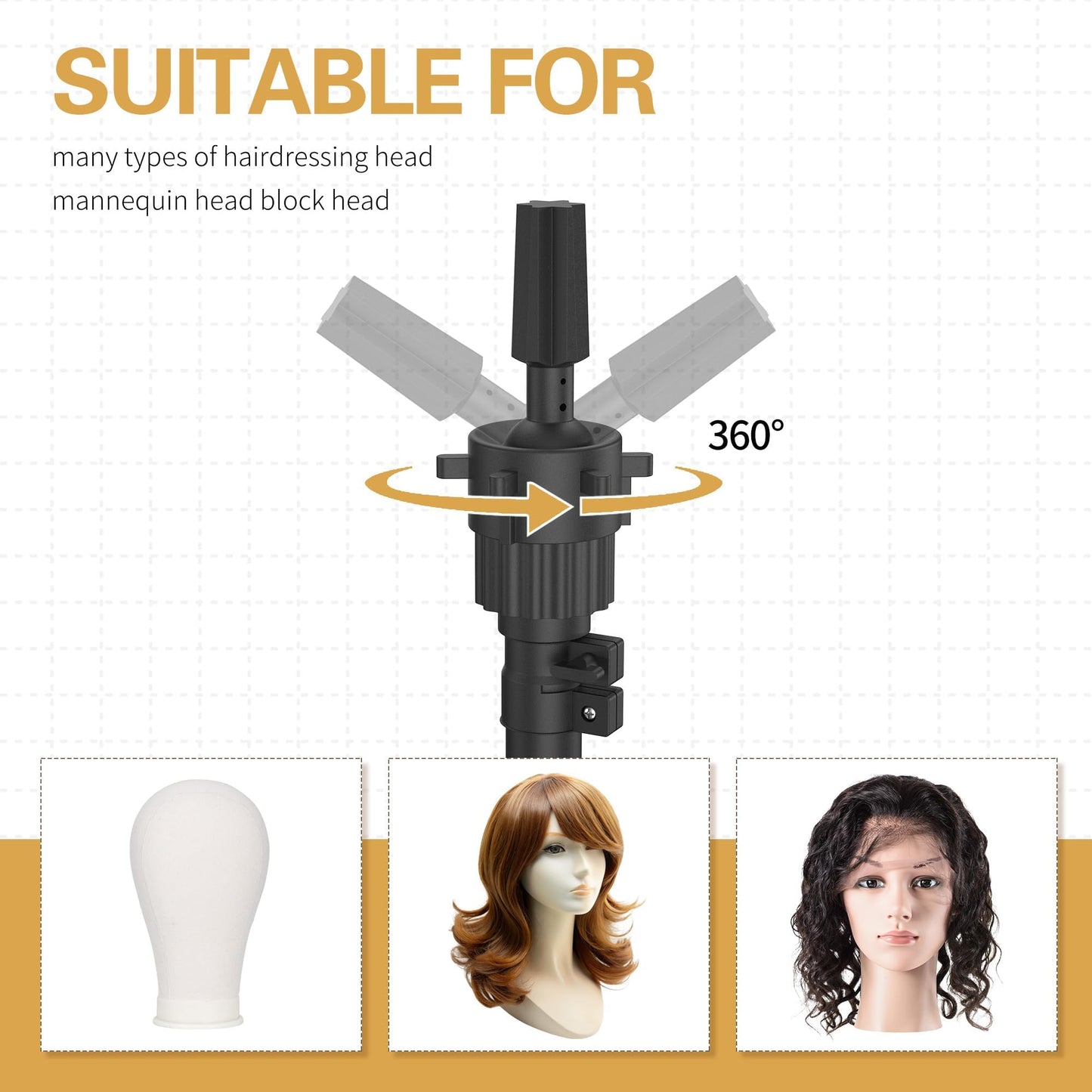 Relx Wig Head Stand - Adjustable Mannequin Head Stand - Wig Stand Tripod for Cosmetology Hairdressing Training (Head Not Included)