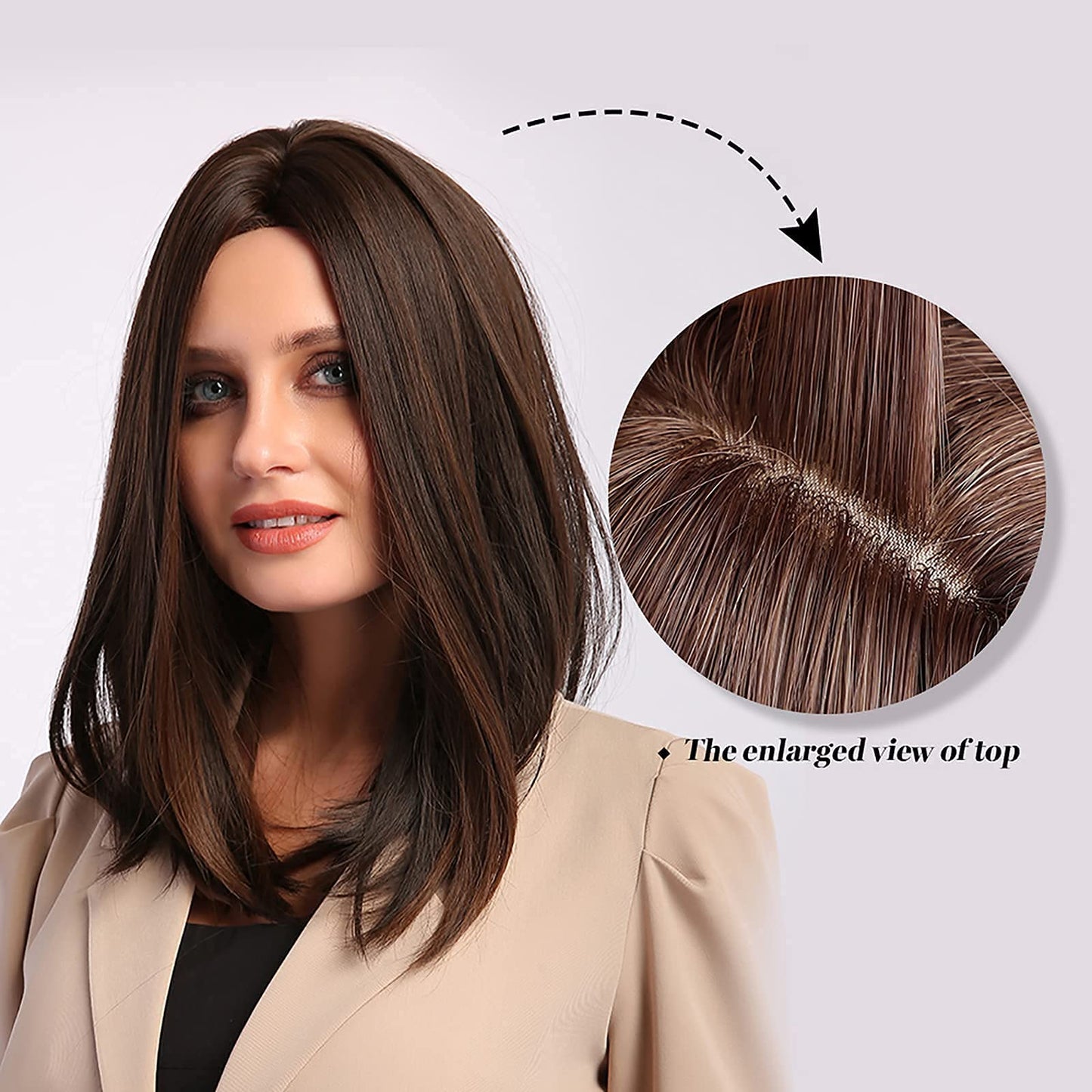 HAIRCUBE Short Dark Brown Bob Wigs Shoulder Length Wigs for Women Middle Part Heat Resistant Fibre Synthetic Wig Daily Natural looking