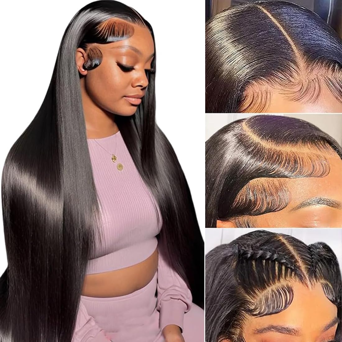 TAIKOU 13x6 Lace Front Wigs Human Hair 200 Density 13x6 HD Transparent Lace Front Wigs Human Hair Pre Plucked Straight Human Hair Wig With Baby Hair For Women 22Inch