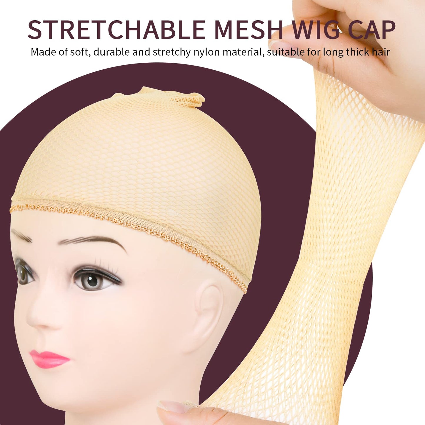 FANDAMEI Wig Caps Net, 4PCS Wig Caps Mesh Net Open End, Light Brown Wig Cap for women, Nylon Mesh Wig Caps Net, Strength Wig Cap Light Brown