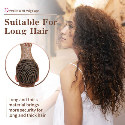 Dreamlover Hair Net for Wig, Brown Mesh Wig Cap for Long Hair, 2 Pieces
