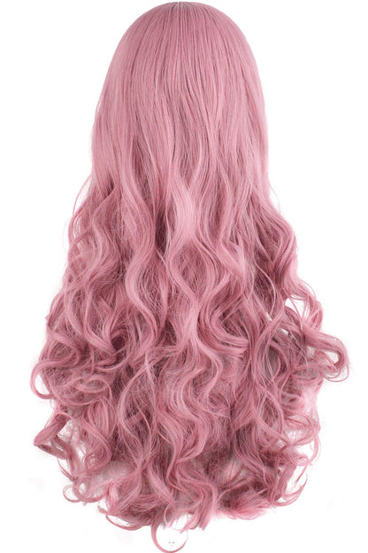 MapofBeauty 28"/70cm Lolita Long Curly Clip on Ponytails Cosplay Wig (Rouge Pink)