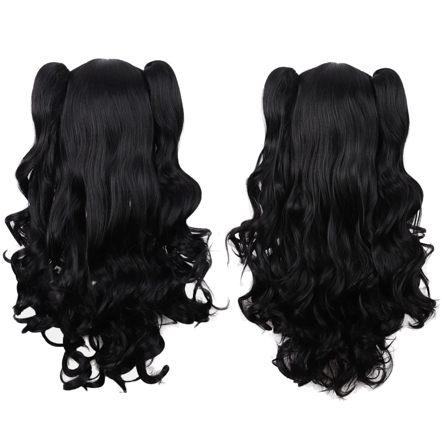MapofBeauty 28"/70cm Lolita Long Curly Clip on Ponytails Cosplay Wig (Jet Black)