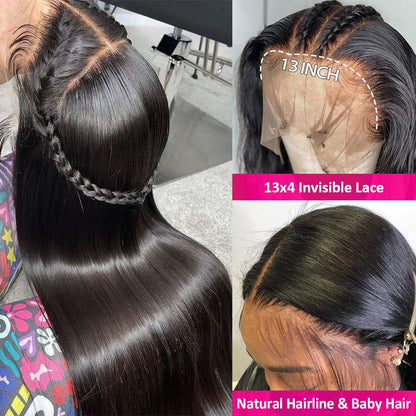 Hermosa 9A 13x4 Brazilian Straight Lace Front Wigs Human Hair 180% Density Human Hair Wigs for Women Pre Plucked with Baby Hair Natural Hairline 28 inch