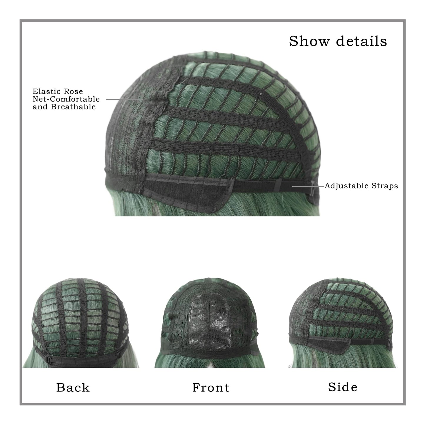 7JHH WIGS Long Straight Wigs with Curtain Bangs,Green Highlight Layered Wig for Women Synthetic High Density Heat Resistant Hair Wig for Daily Party 24 Inches