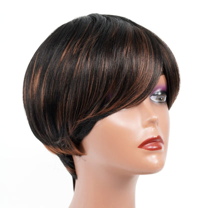 ToyoTress Short Pixie Cut Wigs - 4 Inch Black Mix Brown Short Layered Wig For Black Women, Light Yaki Straight Daily Costume Synthetic Hair Wigs Heat Resistant (4 Inch, SP1B/30)