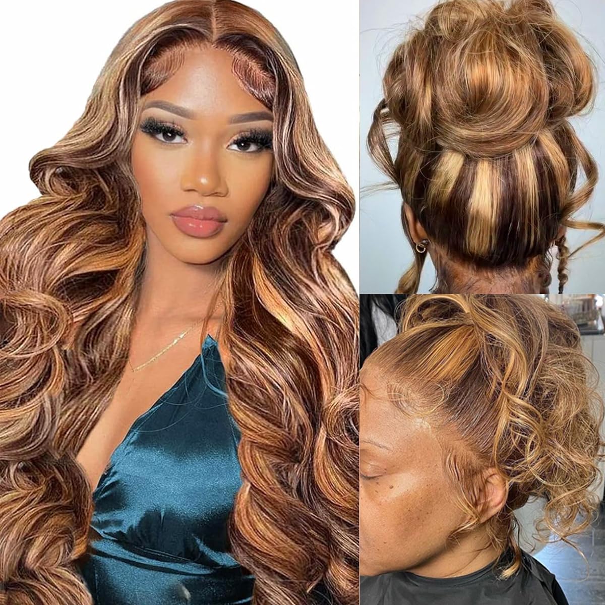 Atilck 360 Lace Front Wigs Human Hair Full Lace Human hair Wigs Ombre Lace Frontal 180 Density 4/27 Colored Honey Blonde 360 HD Transparent Wigs for Black Women (18 Inch)
