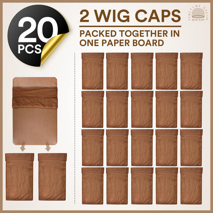 Teenitor Wig Caps, 20 Pack Stretchy Nylon Skin Tone Wig Application Caps for Women and Men - Brown