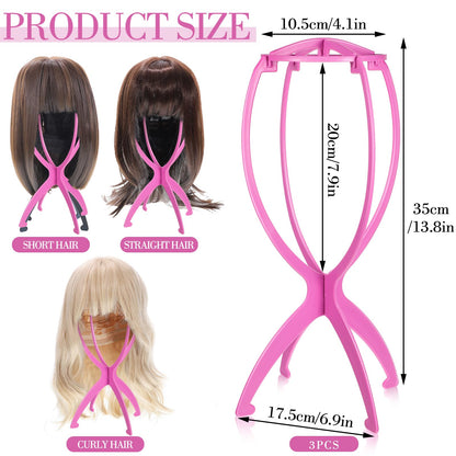 obeoby Wig Stand, Portable Wig Holder Wig Head Stand for All Wigs Travel Wig (pink(3pack))